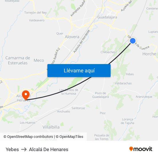 Yebes to Alcalá De Henares map