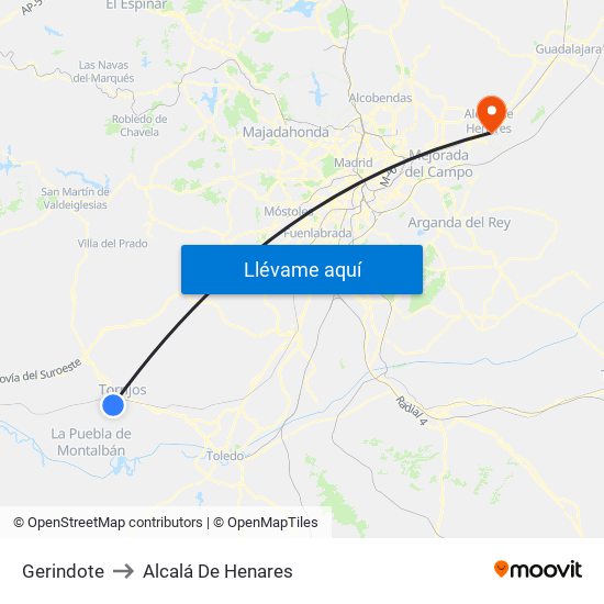 Gerindote to Alcalá De Henares map