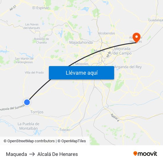 Maqueda to Alcalá De Henares map