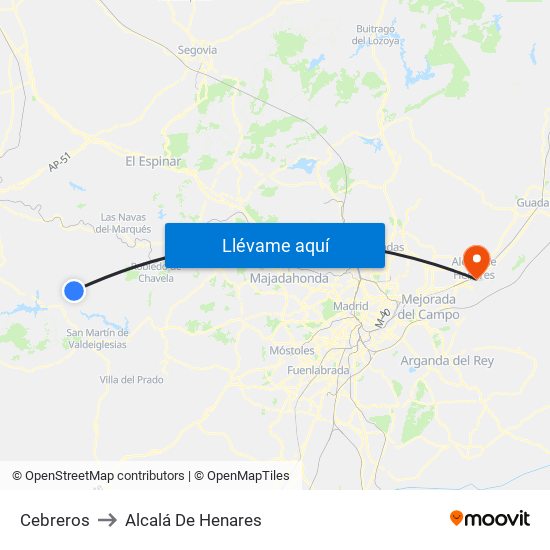 Cebreros to Alcalá De Henares map