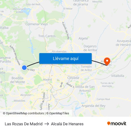 Las Rozas De Madrid to Alcalá De Henares map