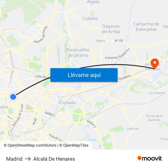 Madrid to Alcalá De Henares map