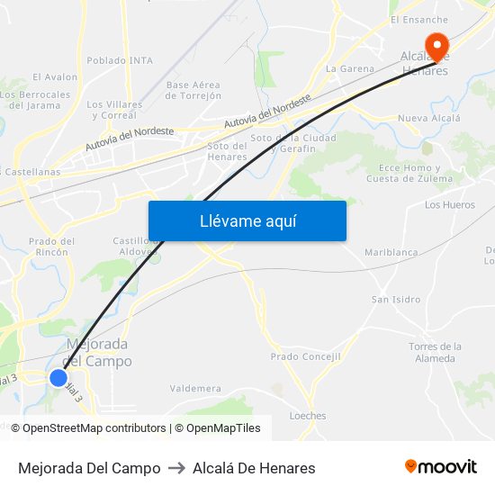 Mejorada Del Campo to Alcalá De Henares map