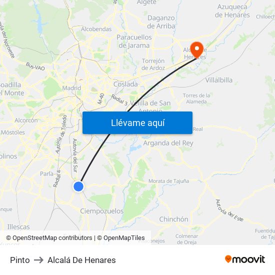 Pinto to Alcalá De Henares map