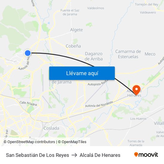 San Sebastián De Los Reyes to Alcalá De Henares map