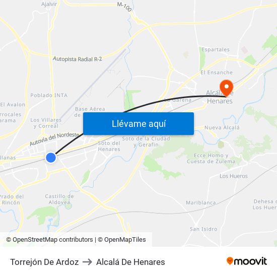Torrejón De Ardoz to Alcalá De Henares map
