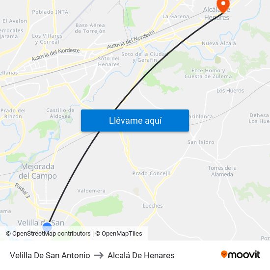Velilla De San Antonio to Alcalá De Henares map