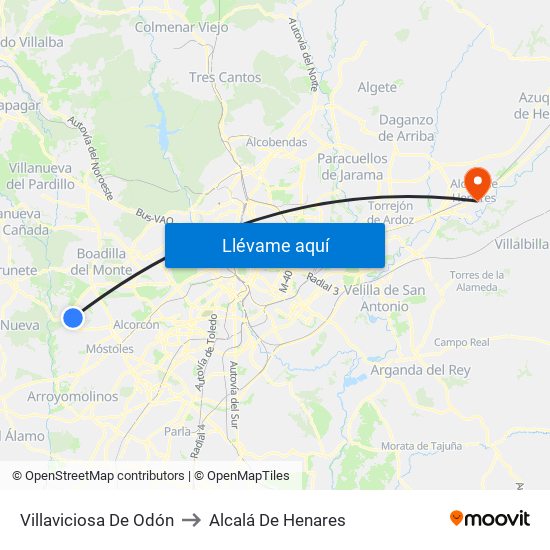 Villaviciosa De Odón to Alcalá De Henares map