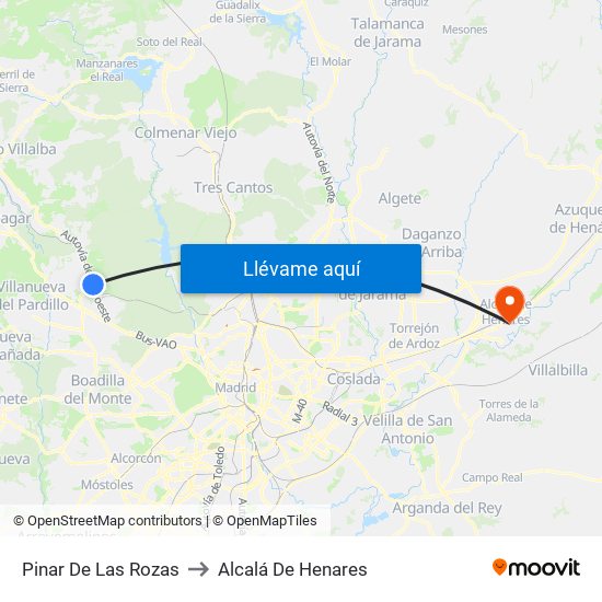Pinar De Las Rozas to Alcalá De Henares map