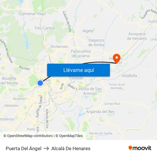 Puerta Del Ángel to Alcalá De Henares map
