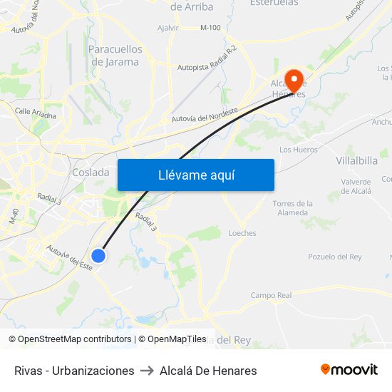 Rivas - Urbanizaciones to Alcalá De Henares map