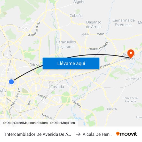 Intercambiador De Avenida De América to Alcalá De Henares map