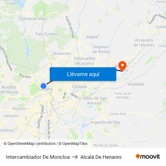 Intercambiador De Moncloa to Alcalá De Henares map