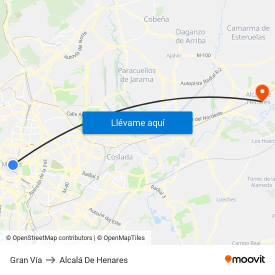 Gran Vía to Alcalá De Henares map