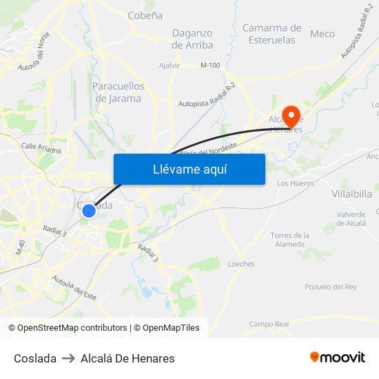 Coslada to Alcalá De Henares map