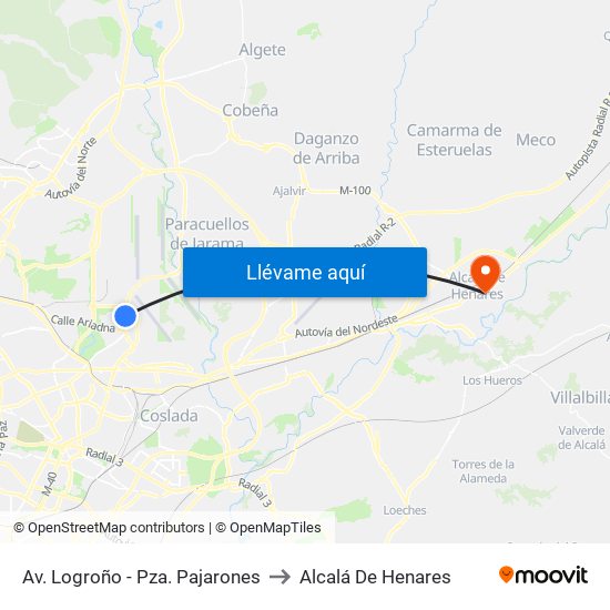 Av. Logroño - Pza. Pajarones to Alcalá De Henares map