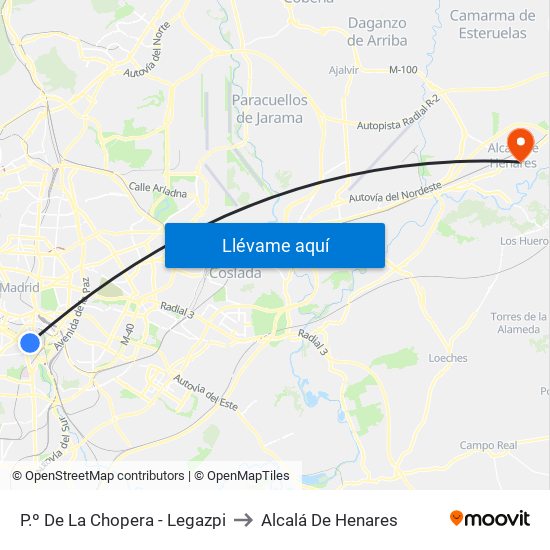 P.º De La Chopera - Legazpi to Alcalá De Henares map