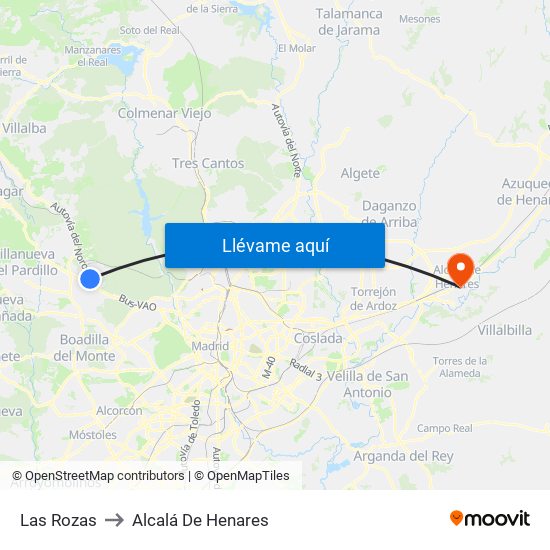 Las Rozas to Alcalá De Henares map