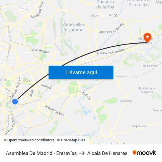 Asamblea De Madrid - Entrevías to Alcalá De Henares map