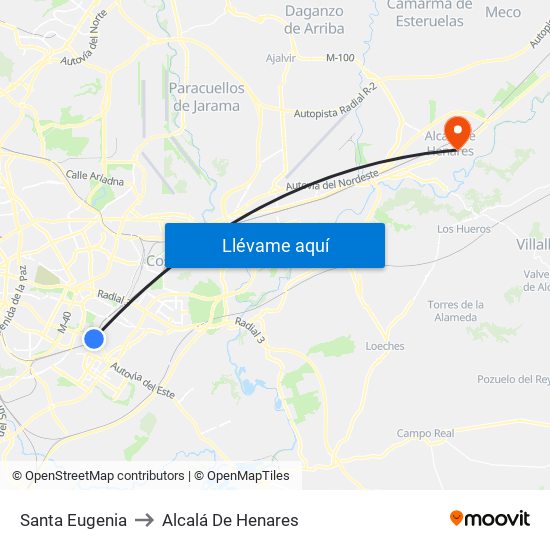 Santa Eugenia to Alcalá De Henares map