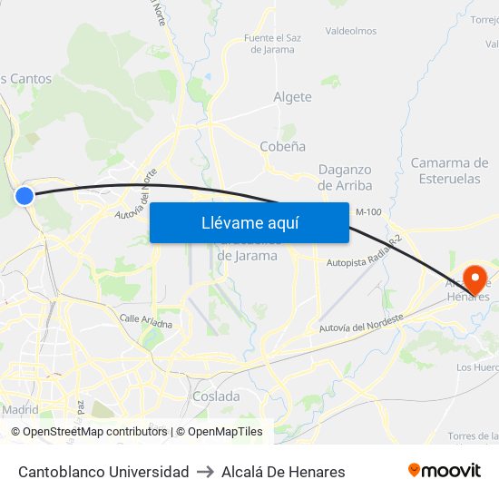 Cantoblanco Universidad to Alcalá De Henares map