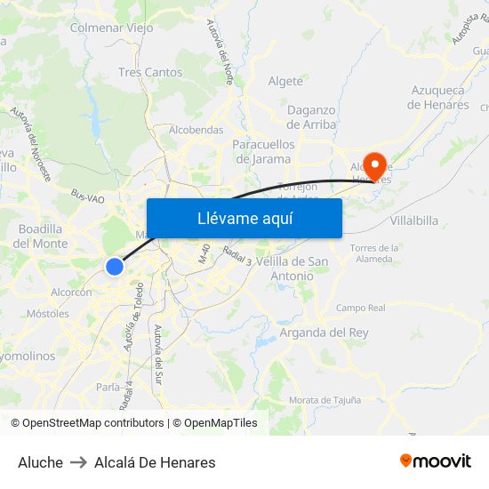 Aluche to Alcalá De Henares map
