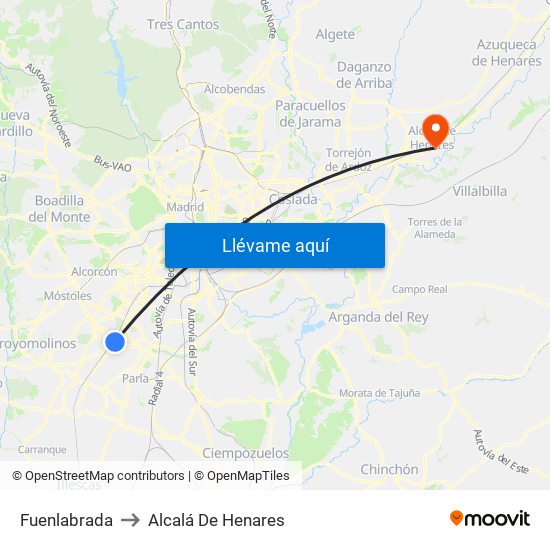Fuenlabrada to Alcalá De Henares map