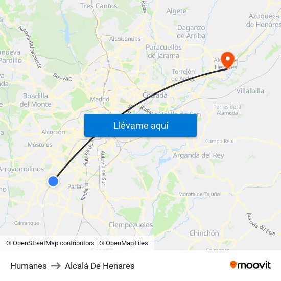 Humanes to Alcalá De Henares map