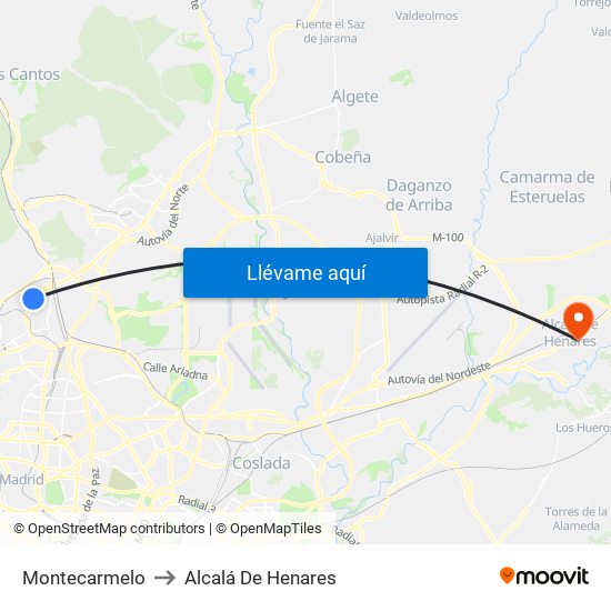 Montecarmelo to Alcalá De Henares map