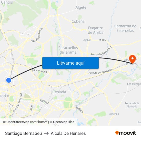 Santiago Bernabéu to Alcalá De Henares map