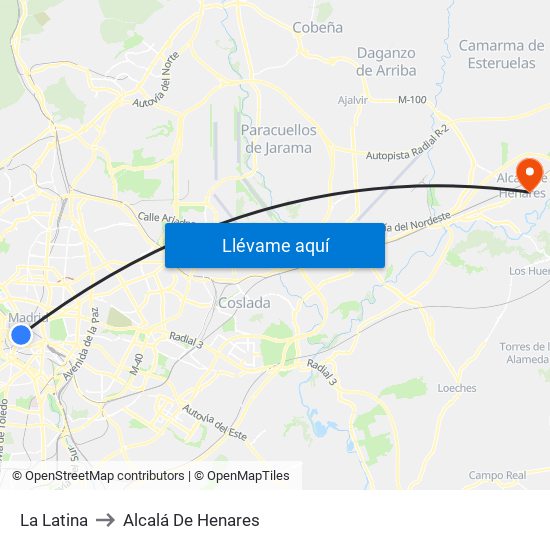 La Latina to Alcalá De Henares map