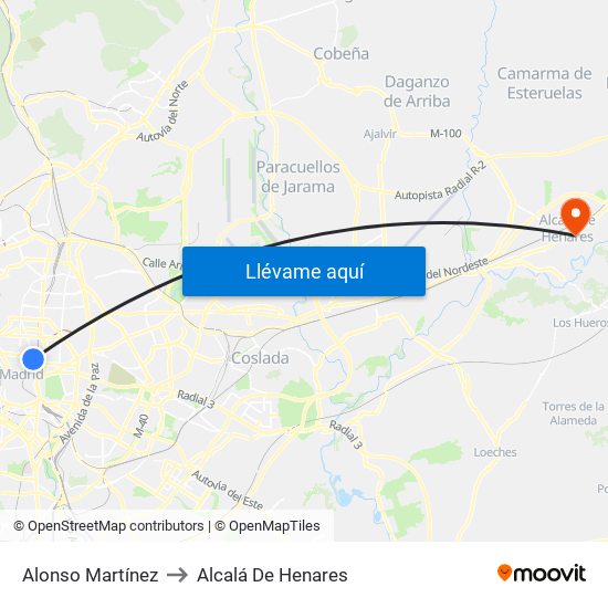 Alonso Martínez to Alcalá De Henares map