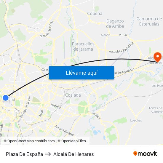 Plaza De España to Alcalá De Henares map