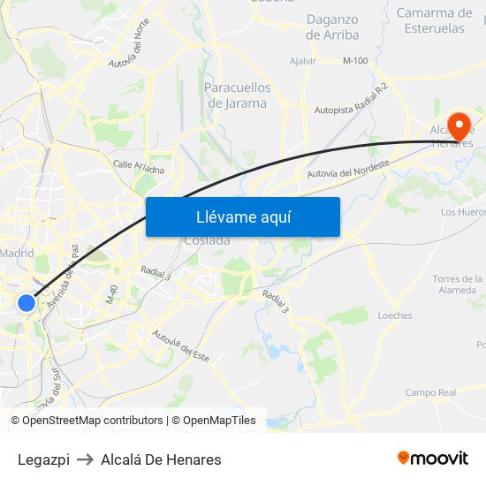 Legazpi to Alcalá De Henares map