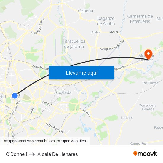 O'Donnell to Alcalá De Henares map