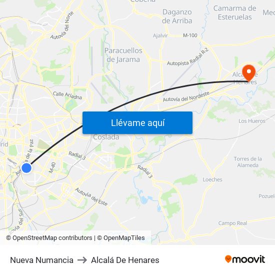 Nueva Numancia to Alcalá De Henares map