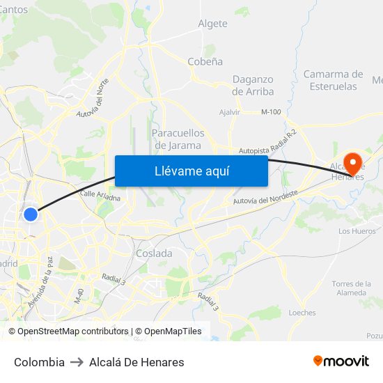 Colombia to Alcalá De Henares map