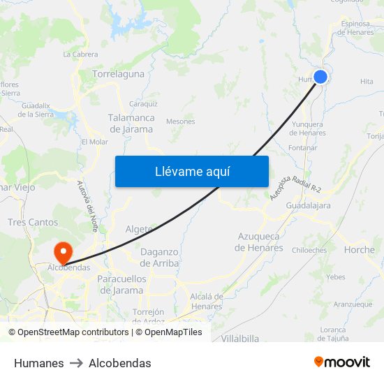 Humanes to Alcobendas map