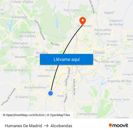 Humanes De Madrid to Alcobendas map