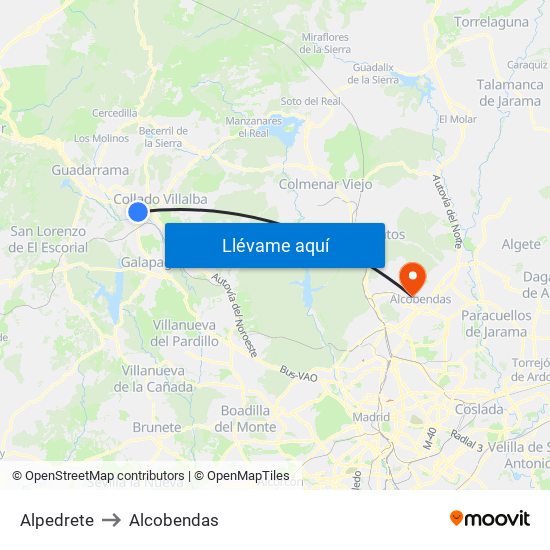 Alpedrete to Alcobendas map