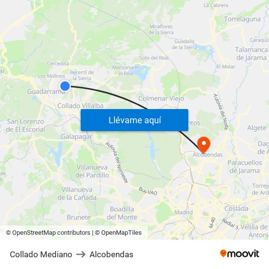 Collado Mediano to Alcobendas map