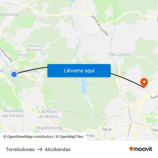 Torrelodones to Alcobendas map