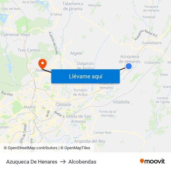 Azuqueca De Henares to Alcobendas map