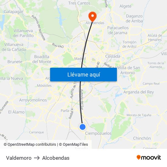 Valdemoro to Alcobendas map