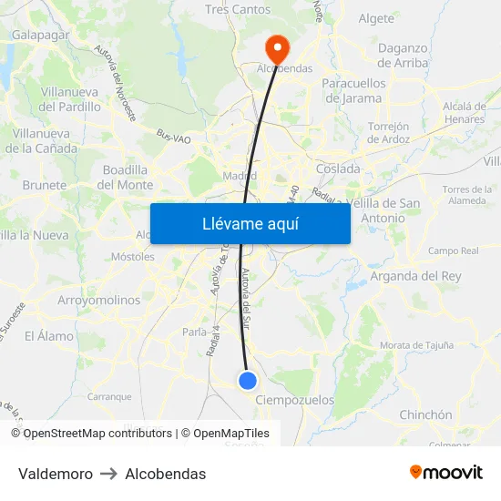 Valdemoro to Alcobendas map