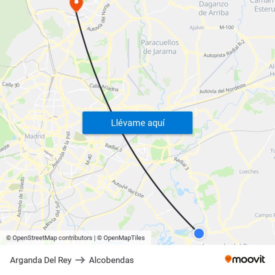 Arganda Del Rey to Alcobendas map