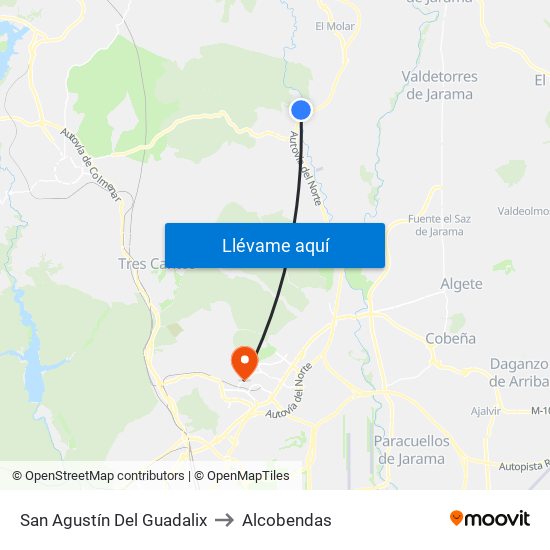 San Agustín Del Guadalix to Alcobendas map