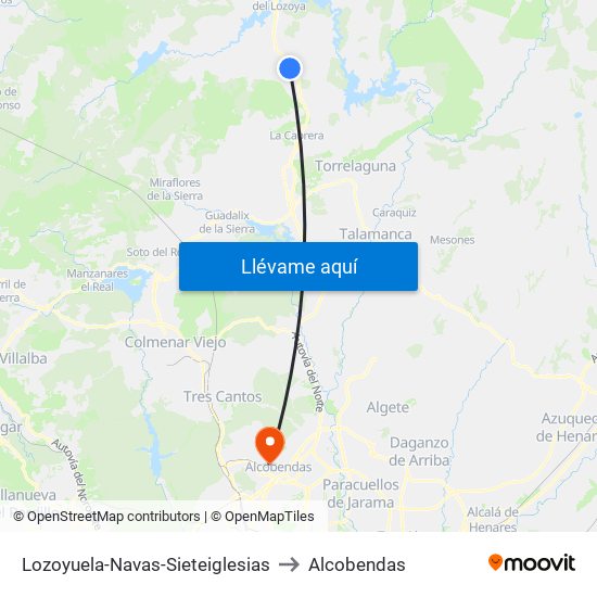 Lozoyuela-Navas-Sieteiglesias to Alcobendas map