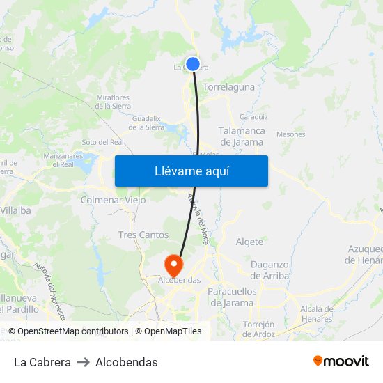 La Cabrera to Alcobendas map