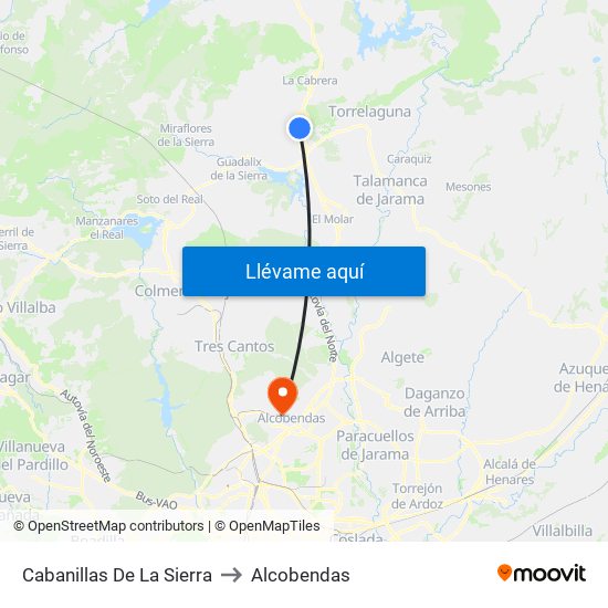 Cabanillas De La Sierra to Alcobendas map